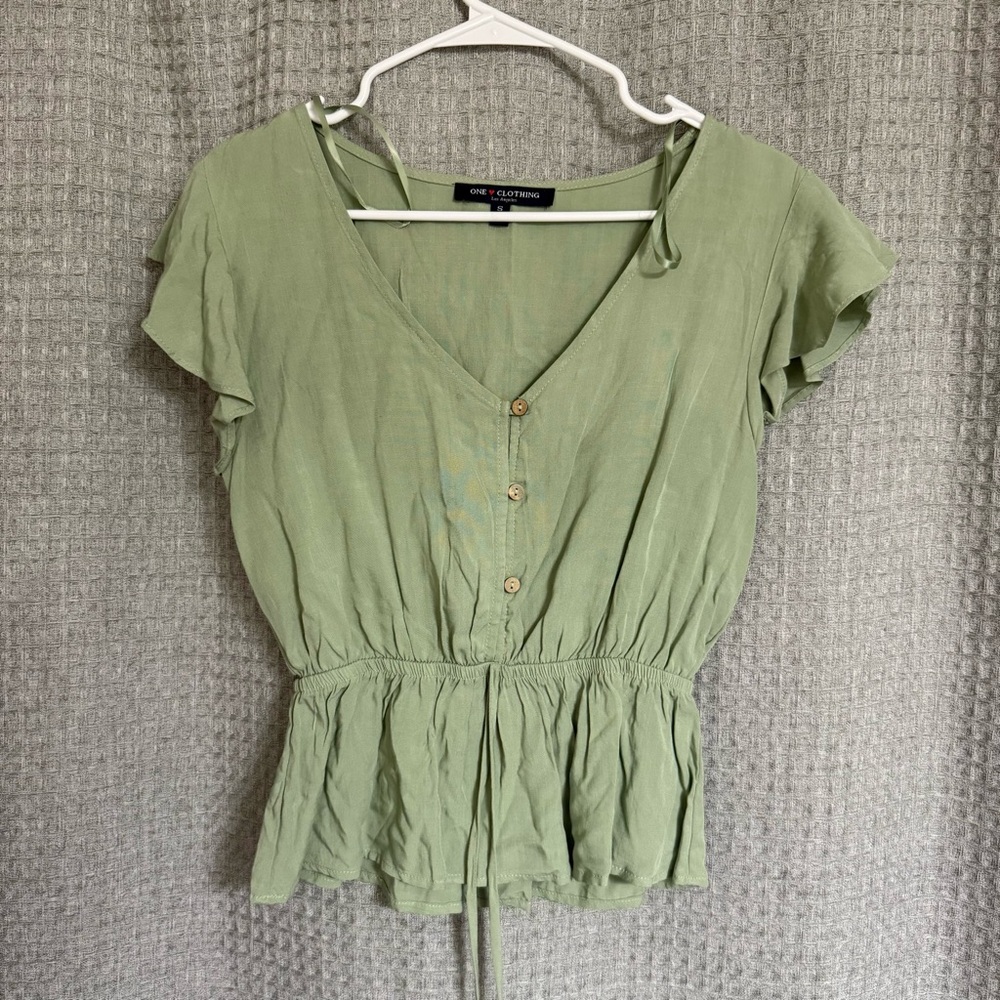 One Clothing Sage Green V-Neck Blouse